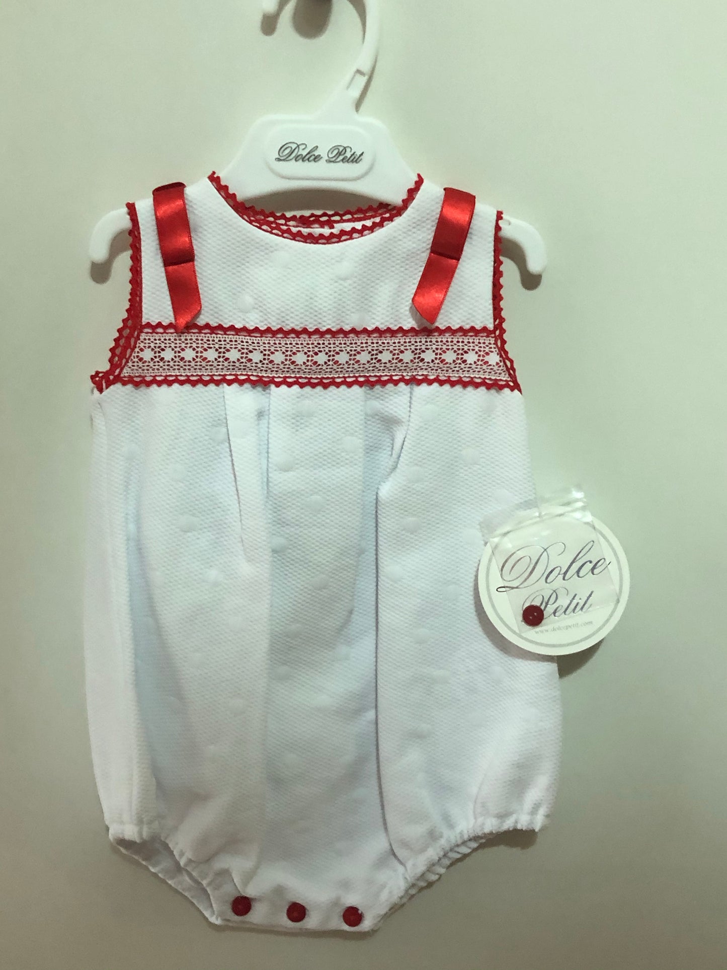 Pelele niño Dolce Petit Blanco y rojo lolimariscalmoda 11.90
