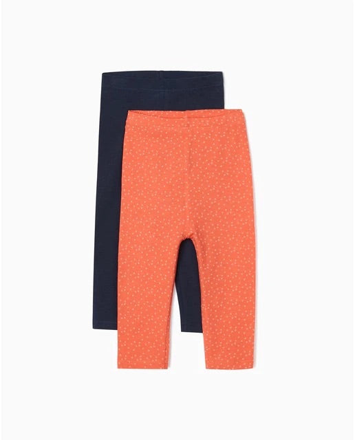 Pack de 2 leggings de bebé niña en naranja y azul marino con cintura elástica lolimariscalmoda 12.99
