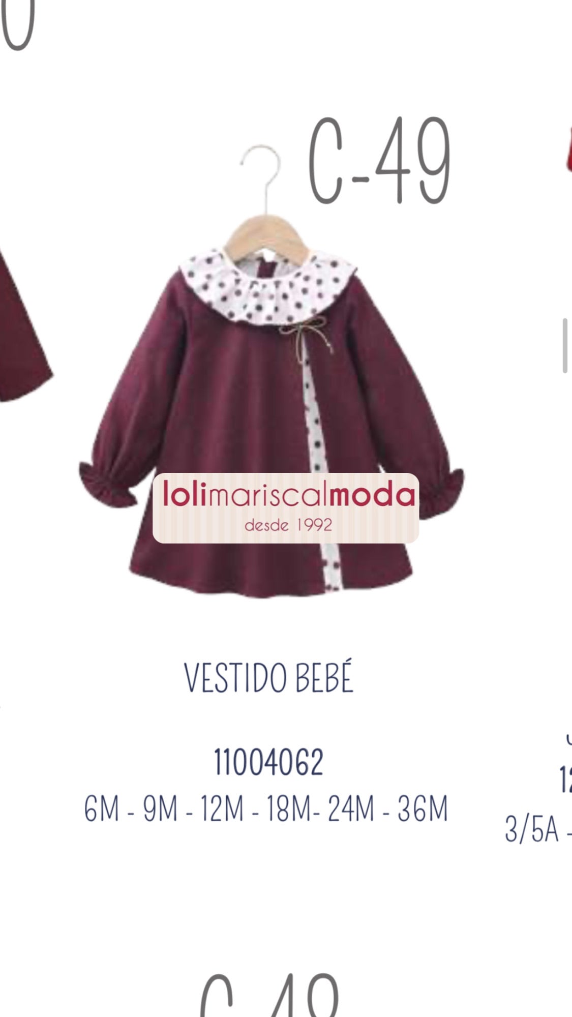 Dadati Invierno 2020 Vestido Bebé Granate 4062 lolimariscalmoda 23.99