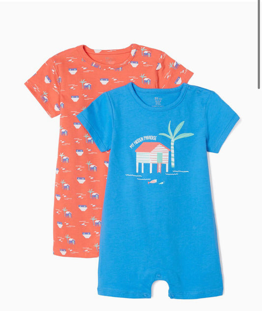 2 Pijamas Romper Para Bebé Niño 'Paradise', Azul/Naranja lolimariscalmoda 15.99