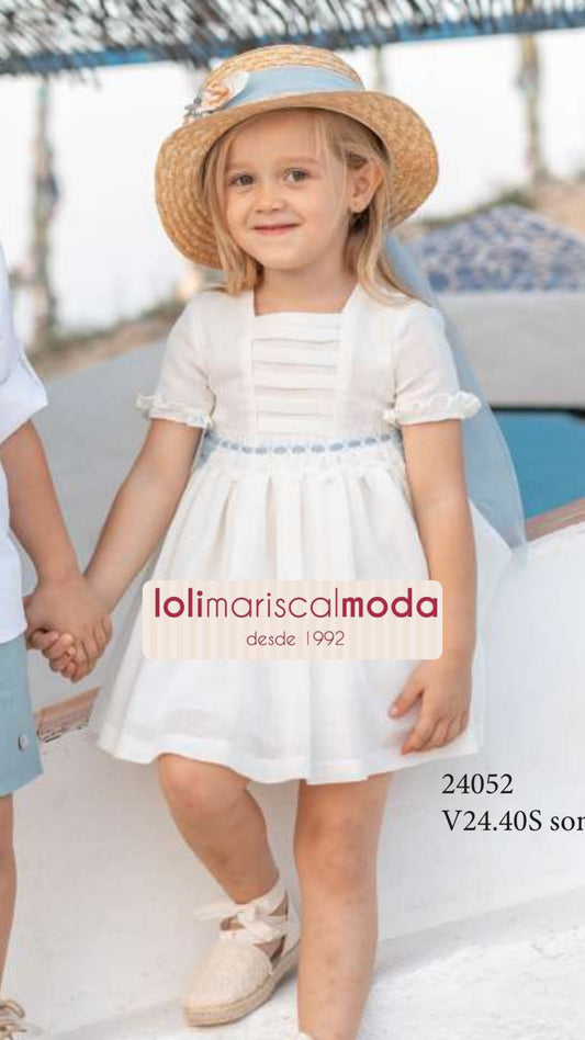 Basmartí Vestido infantil Dafne y Apolo  Blanco Pasacintas Talle Alto 24052