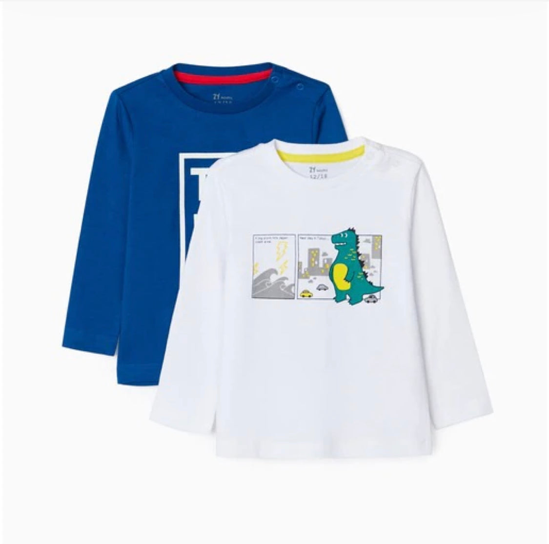 Pack de 2 camisetas Dino de bebé niñode algodón 100% con estampado frontal lolimariscalmoda 9.99