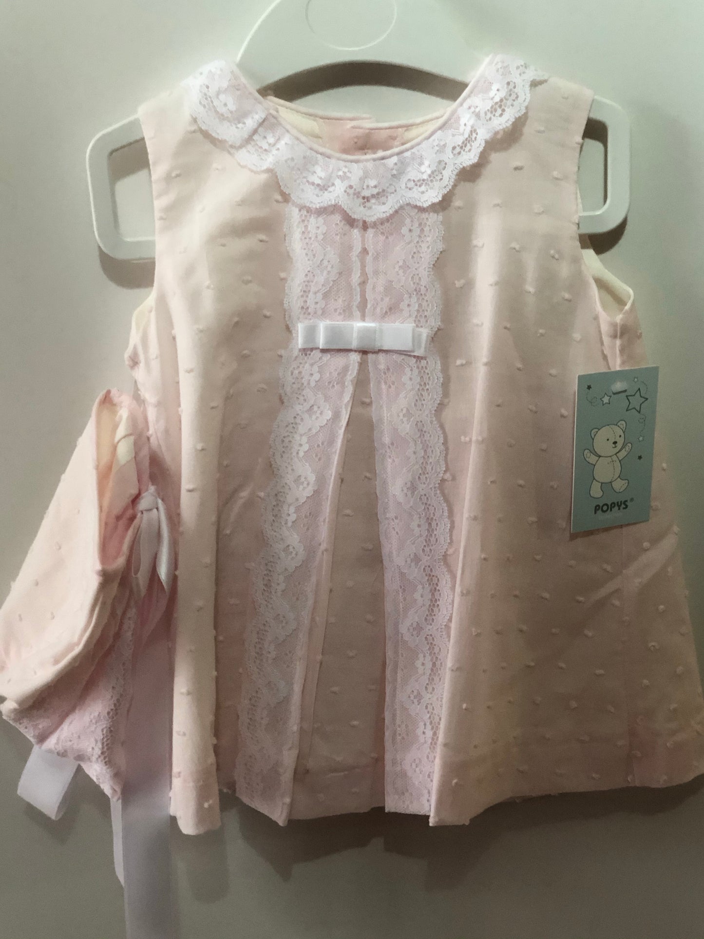 Vestido ,braga y capota rosa bebé con encaje Popys lolimariscalmoda 14.90