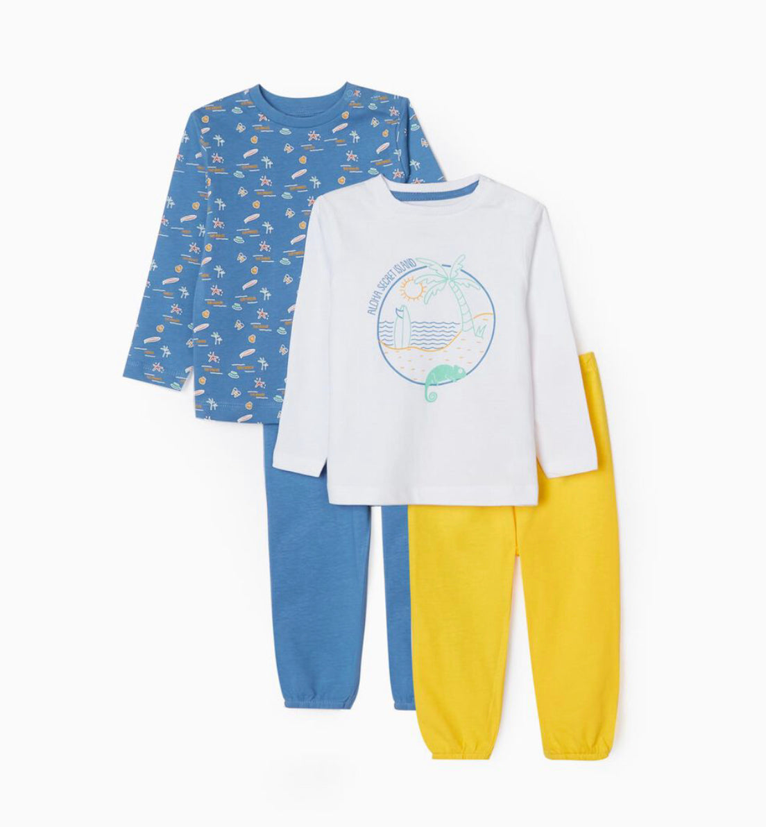 2 Pijamas Para Bebé Niño 'Summer Time', Amarillo/Azul/Blanco - lolimariscalmoda