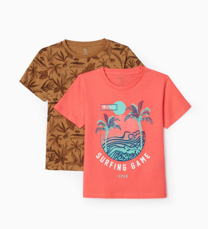2 Camisetas Para Niño 'Surfing Game', Coral/Camel - lolimariscalmoda