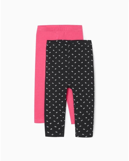 Pack de 2 leggings de bebé niña en color gris oscuro y rosa con cintura elástica lolimariscalmoda 12.99